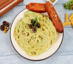 Creamy Pesto Veg- Served With Spaghetti Pasta