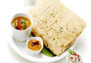 Rava Masala Dosa [1pcs] [ served with Coconut chutney, Kara chutney with Sambar]