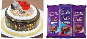 Chocolate Butter Scotch Cake (1.5 Lbs) + Dairy Milk Silk (60g)+ 1 Red Rose