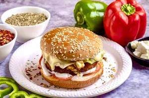 Jain Indian-style Paneer Tikka Burger