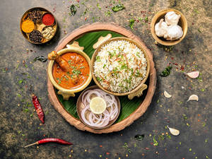 Andhra Chicken Curry With Pulao Rice