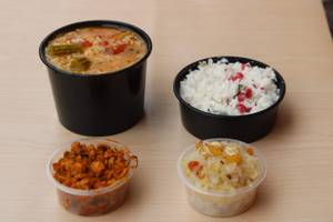 Tomato Pappu Rice + Chicken Kheema + Curd Rice + Dessert