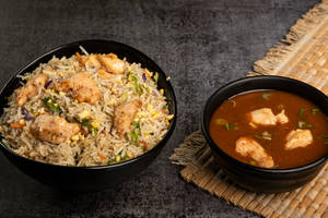 Chicken Fried Rice With Chicken Manchurian Sauce