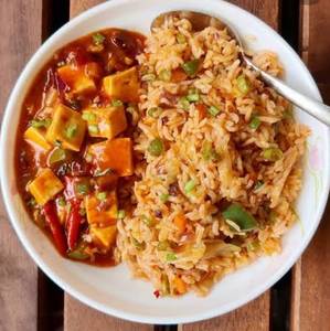 Veg Fried Rice With Paneer Chilli
