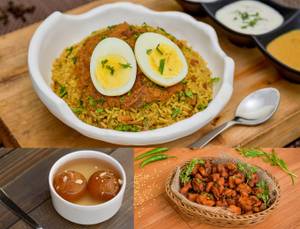 Bhatkali Biryani Rice with Egg + Chicken Kebab + Garam Gulab Jamun (2pc)