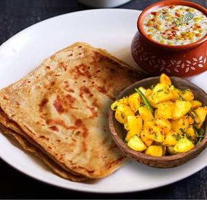 Plain Paratha-2, Aloo Jeera plain paratha, Sabji, Raita