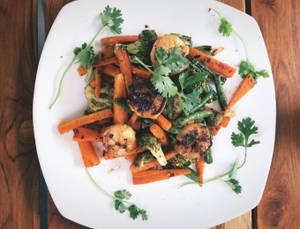 Roasted Prawns With Stir Fried Veggies