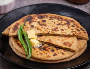 2 Aloo Pyaz Paratha with Curd and Pickle