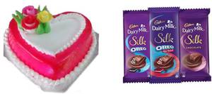 Heart Shape Love Cake (1.5 Lbs) + Dairy Milk Silk (60G)+ 1 Red Rose