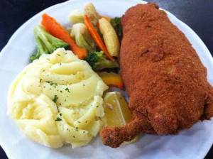 Chicken Or Veg Ala Kiev , Al Olio Exotic Veggies, Creamy Mashed Potatoes