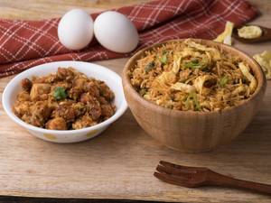 Egg Schezwan Fried Rice & Boneless Kozhi Muttai Varuval