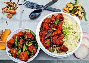 Chicken Fry Rice Bowl + Andhra Kodi Fry