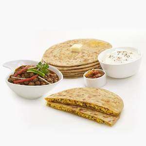 Tawa Aloo Parantha with Choley & Raita
