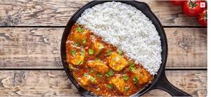Butter Chicken Rice with Mango Juice