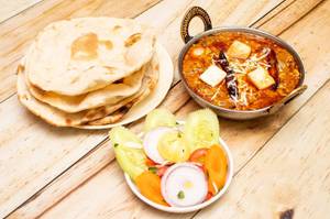 Kadhai paneer+4 Butter roti+Rice+Pickle+Salad