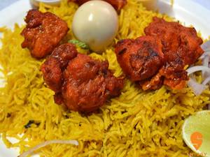 Kabab(4 Pcs), Biryani Rice , Gravy And Raita, Egg