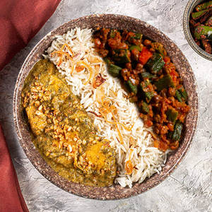 Lasooni Methi Chicken, Bhindi Chana & Jeera Pulao