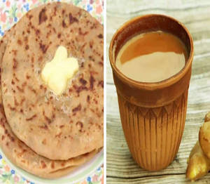 Adrak Chai (500ml) + 2 Aloo Pyaaz Parantha With Butter