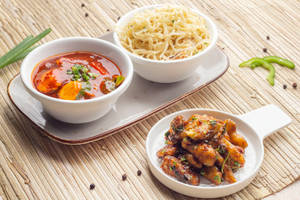 Baby Corn Manchurian + Mixed Vegetable In Hot Garlic Sauce + Veg Hakka Noodles    