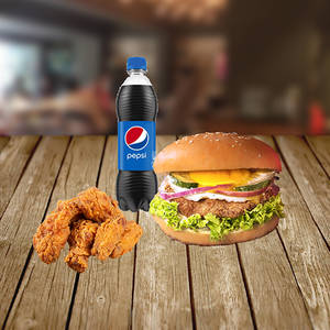Burger + Wings(4 pcs) + Pepsi(s)