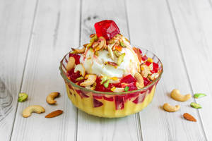 Fruit Salad Custard With Vanilla Icecream