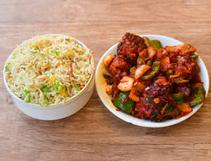 Veg Fried Rice + Gobi Manchurian