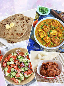 Matter Paneer Bhurji250 Ml+3 Pcs Butter Parantha+salad+ Lasun Chutney