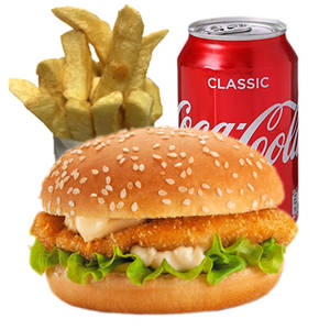 Crunchy Corn Burger + French Fries + Coke (200 Ml)