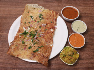 Onion Rava Masala Dosa (Served with Sambhar & Chutney)