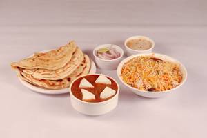 Veg Hyderabadi Biryani + Butter Paneer Masala + 2 Paratha + Raita + Vinegar Onion