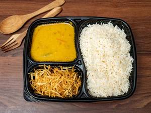 "basmati Rice+moong Dal+jhur Jhure Aloo Bhaja Tray"