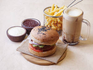 Chicken Jumbo Burger + Fries + Cold Coffee (serves 1)