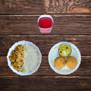 Khichdi Kakdi + Batata Vada Chutney + Kokam Sarbat