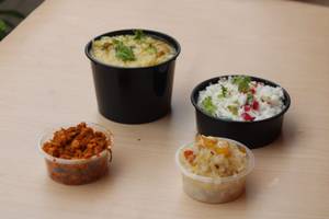 Rasam Rice + Chicken Kheema + Curd Rice + Dessert