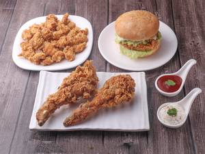 Chicken Burger + Popcorn + Fried Chicken (1 Pc)+Cold Drink     