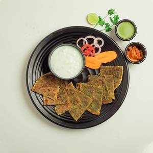 Spinach and Corn Parantha(2) with Dahi and Pickle