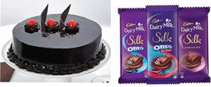 Rich Chocolate Cake (1 Lbs) + Dairy Milk Silk  (60G)+ 1 Red Rose