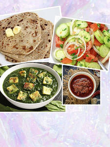 Palak Paneer (250 Ml)+3 Pcs Butter Parantha+ Salad+ Lasun Chutney