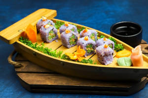 Tempura Asparagus Blue Rice Uramaki