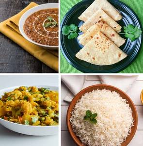 Dal Makhani 300 Ml + Aloo Matar 300 Ml + 4 Tawa Roti + Chawal 300 Ml