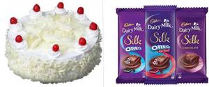 White Forest Cake (1.5 Lbs) + Dairy Milk Silk (60g)+ 1 Red Rose
