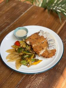 Panko Seared Chicken And Mixed Vegetable & Baked Potato