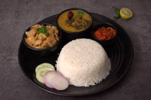 Jeera Rice Dal Fry & Aloo Chokha