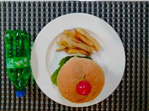 Chicken Burger + Potato Wedges + Soft Drink
