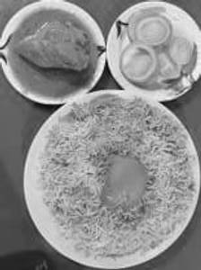 Aloo Biryani with Chicken Chap Salad