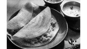Masala Dosa With Sambhar And Coconut Chutney