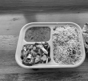 Lunch Time - Indian Combo [Veg] : Rice + Mixed Veg + Salad + Plain Dal + Water