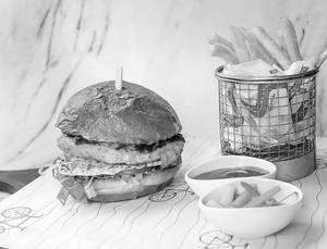 Chimichurri Chicken, Fried Egg & Cheddar Burger