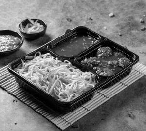 Veg Hakka Noodles With Mushroom Manchurian Gravy  
