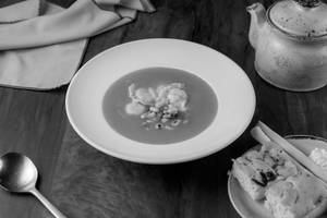 Tomato With Roasted Corn And Ravioli Soup
